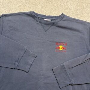 Red Bull Sweatshirt Mens Large Blue Crewneck Energy Drink Embroidered Logo Faded